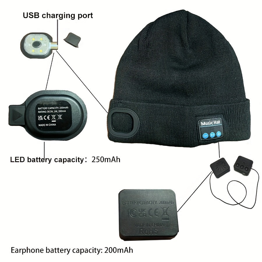 wireless Beanie Hat with Light and Wireless Headphones