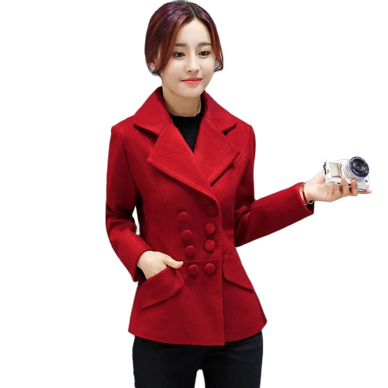 Outerwear Double breasted lapel Blazer Woolen Coat Women T89