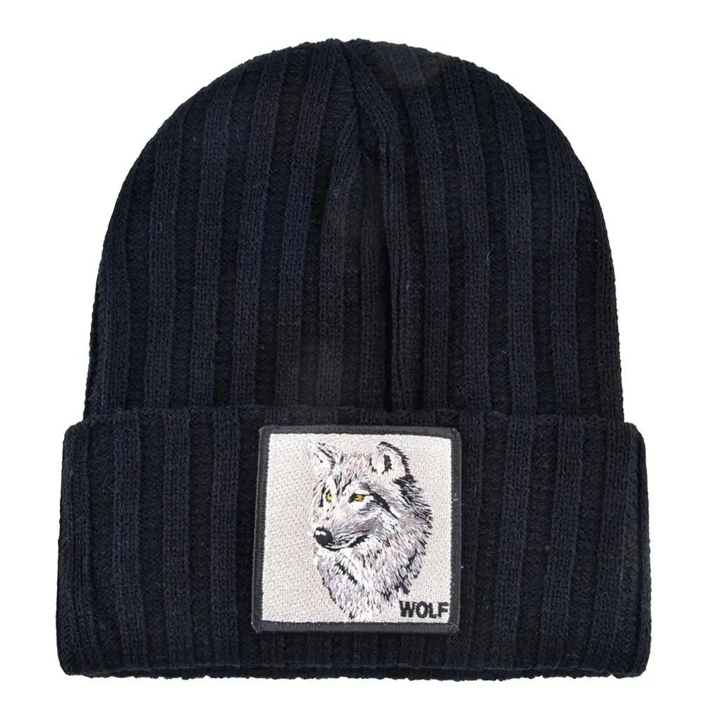 Men's Beanie With Wolf Patch Autumn Knitted Skullies Caps Women Winter Soft Knit Bonnet Beanies Fashion Hip Hop Gorras Hats