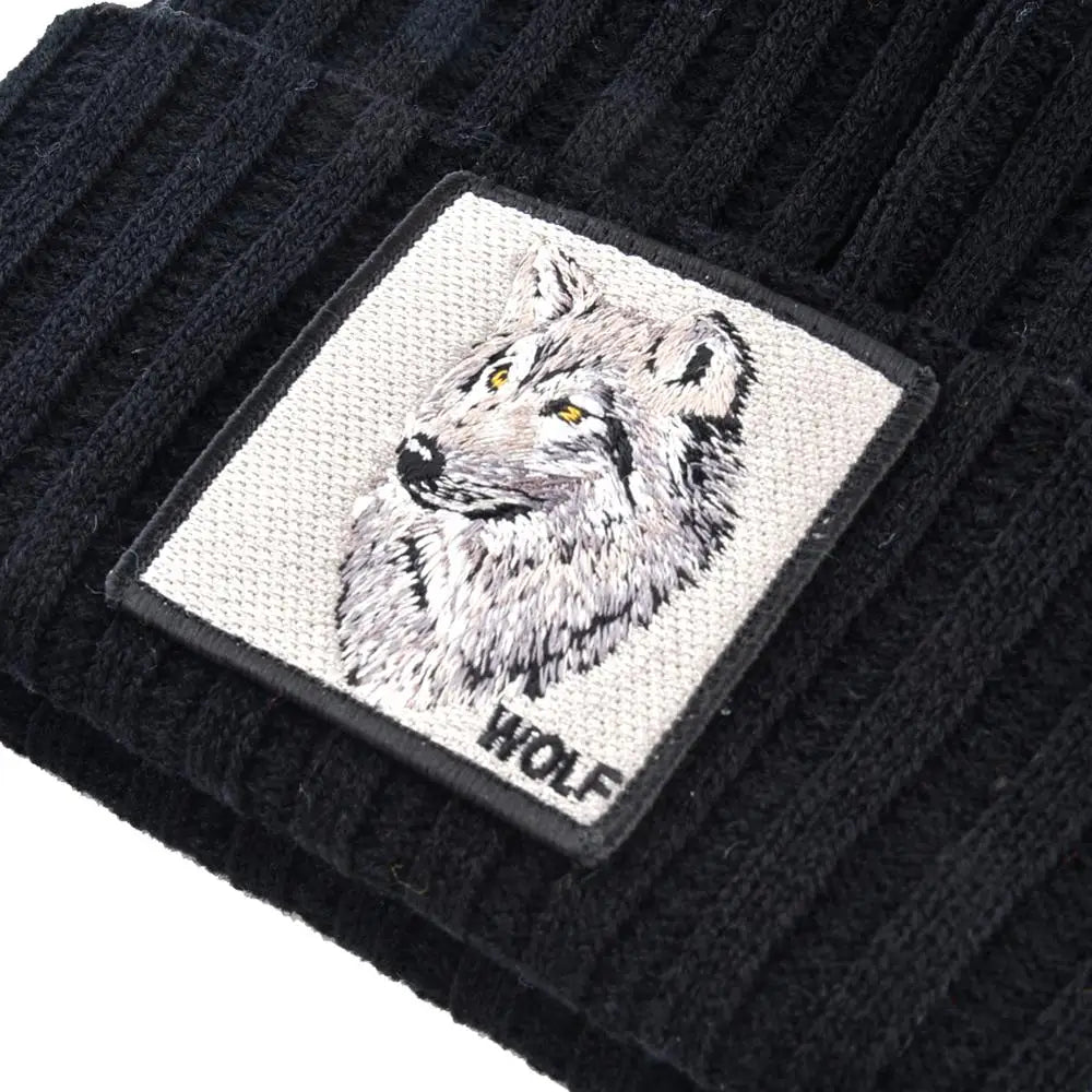 Men's Beanie With Wolf Patch Autumn Knitted Skullies Caps Women Winter Soft Knit Bonnet Beanies Fashion Hip Hop Gorras Hats