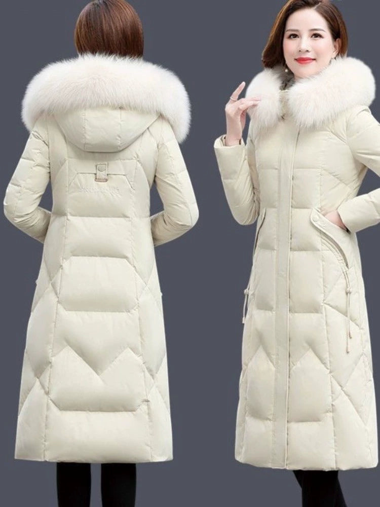 Long below the Knee Embroidery K-style Slim-Fit down Jacket