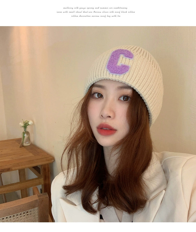 Minimalist Letter Autumn Women's Young Student Wool Hat