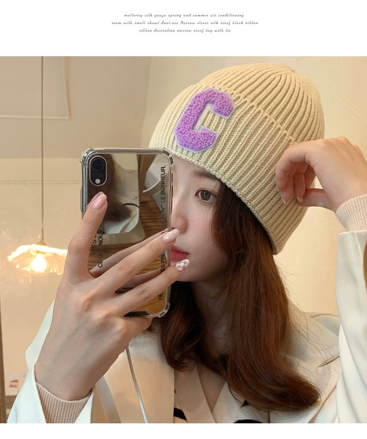 Minimalist Letter Autumn Women's Young Student Wool Hat