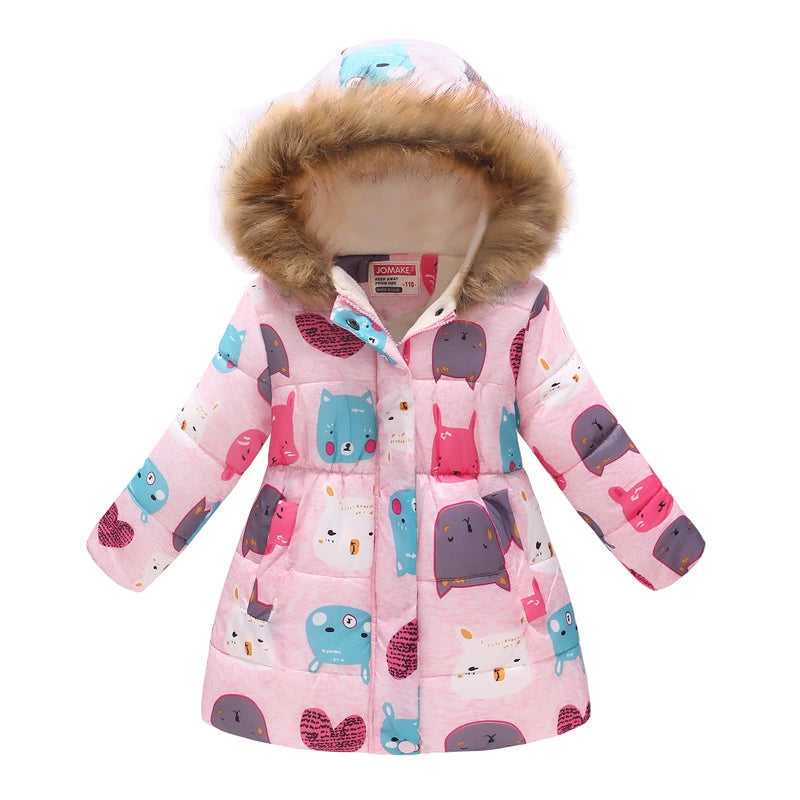 Winter Multi-Color Big Children Long Fur Collar Hood