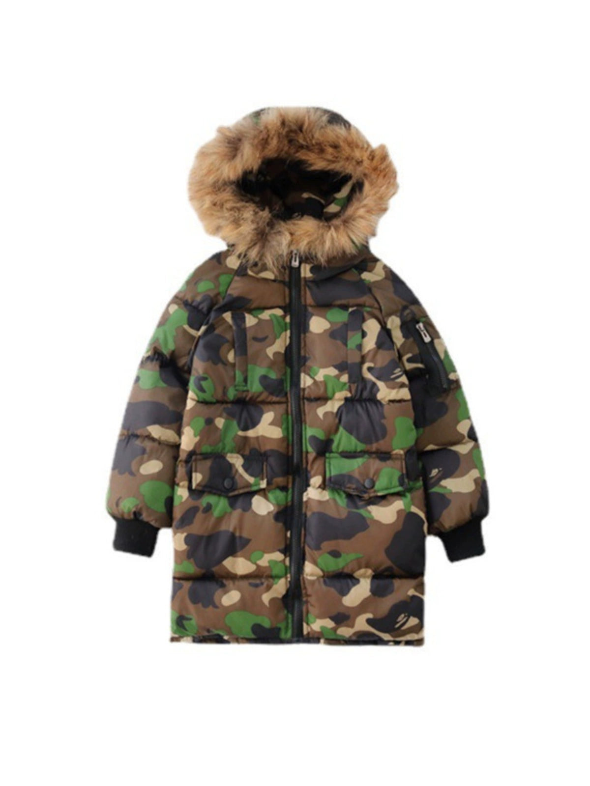 Camouflage Coat Mid Length Long Length Winter Genuine Fur Collar Children's