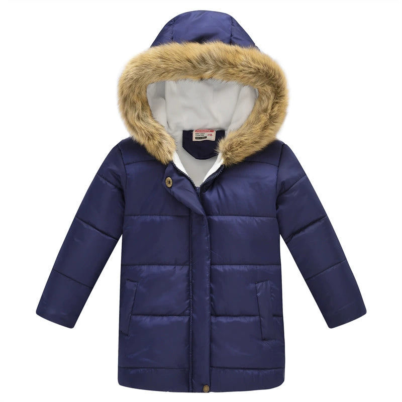 Winter Multi-Color Big Children Long Fur Collar Hood