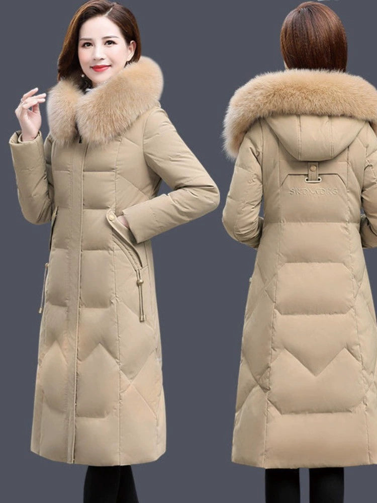 Long below the Knee Embroidery K-style Slim-Fit down Jacket