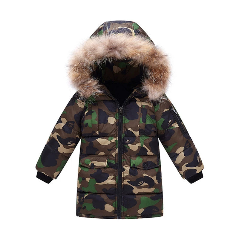 Camouflage Coat Mid Length Long Length Winter Genuine Fur Collar Children's