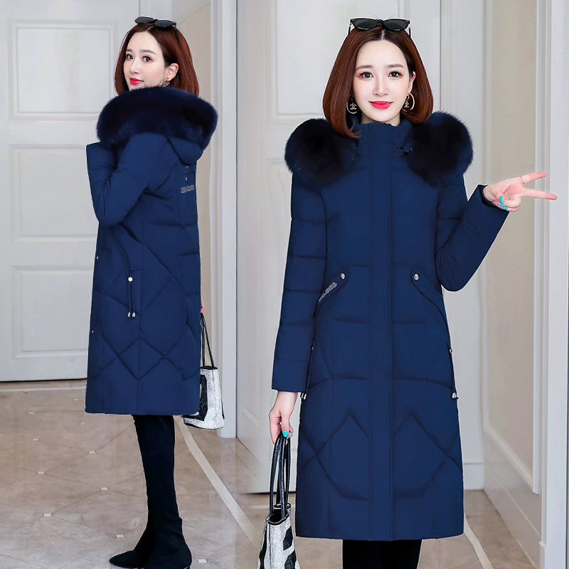 Cotton Clothing Cotton Coat Long Slim Fit Fur Collar Women's down Feather