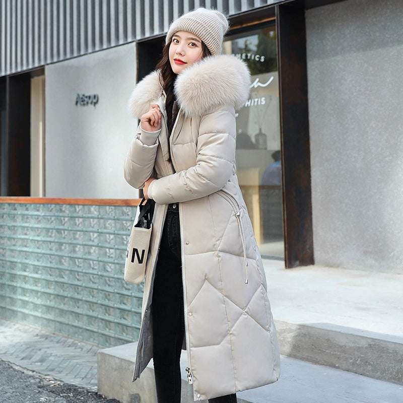 Cotton Clothing Cotton Coat Long Slim Fit Fur Collar Women's down Feather