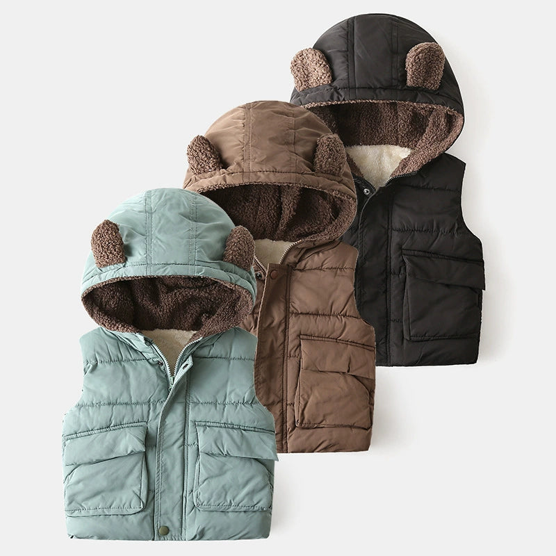 Cotton Vest Hooded K-style Thickened Thermal Zipper Vest