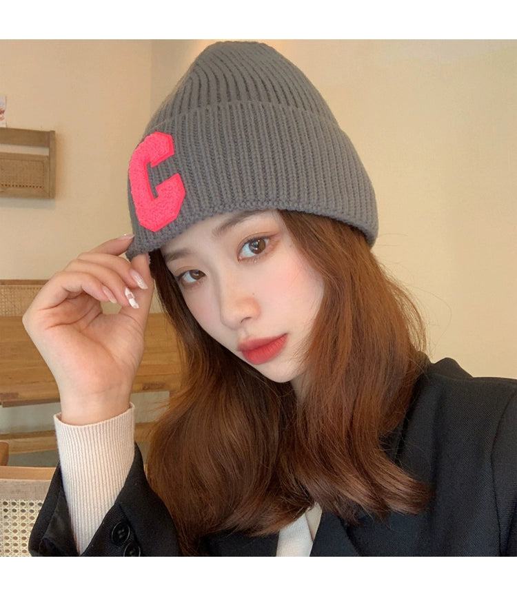 Minimalist Letter Autumn Women's Young Student Wool Hat