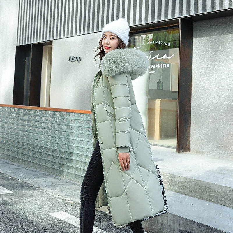 Cotton Clothing Cotton Coat Long Slim Fit Fur Collar Women's down Feather