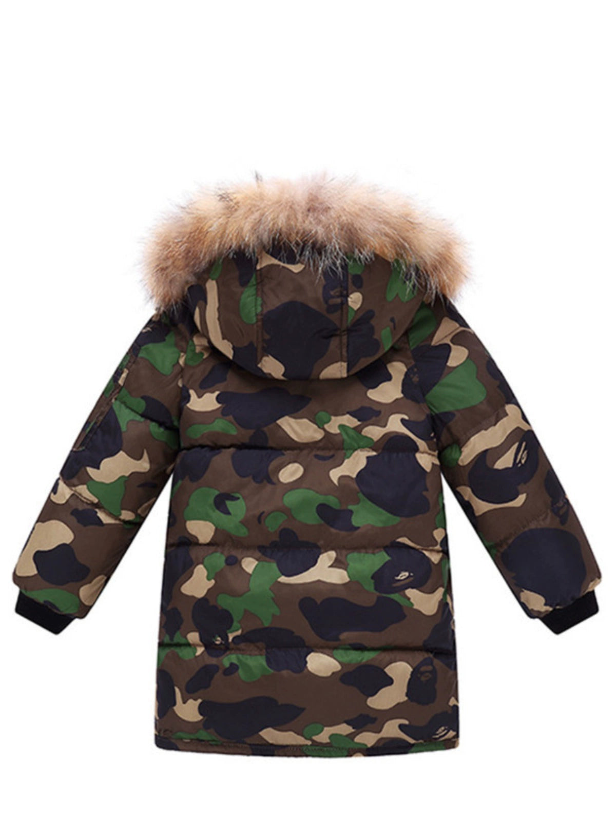 Camouflage Coat Mid Length Long Length Winter Genuine Fur Collar Children's