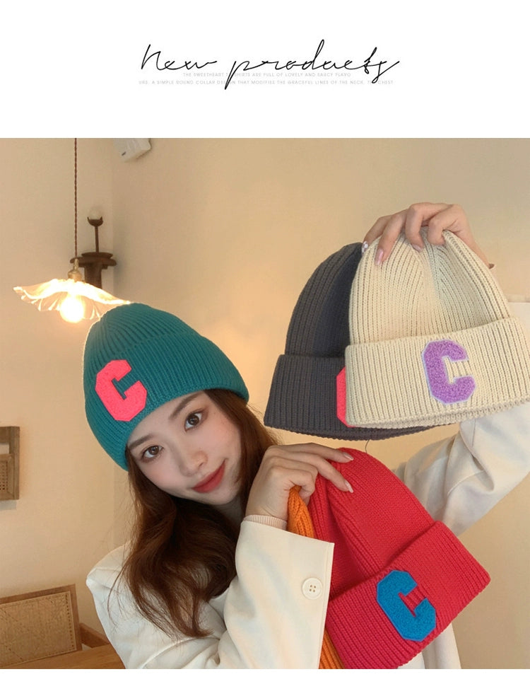 Minimalist Letter Autumn Women's Young Student Wool Hat