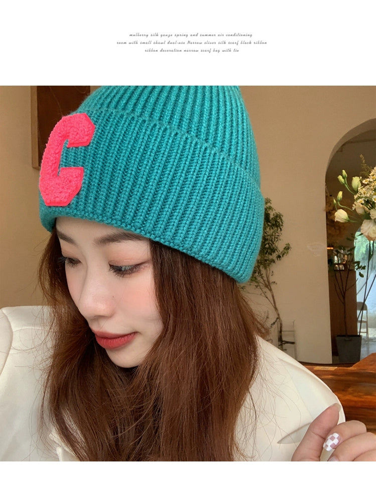 Minimalist Letter Autumn Women's Young Student Wool Hat