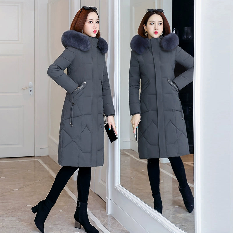 Cotton Clothing Cotton Coat Long Slim Fit Fur Collar Women's down Feather