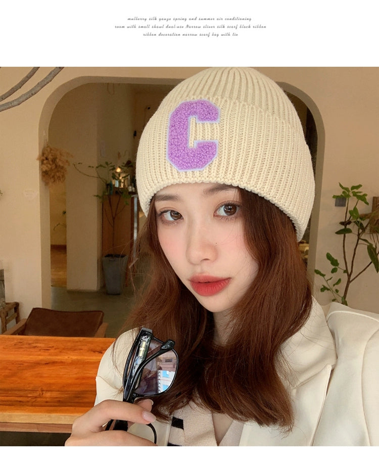 Minimalist Letter Autumn Women's Young Student Wool Hat