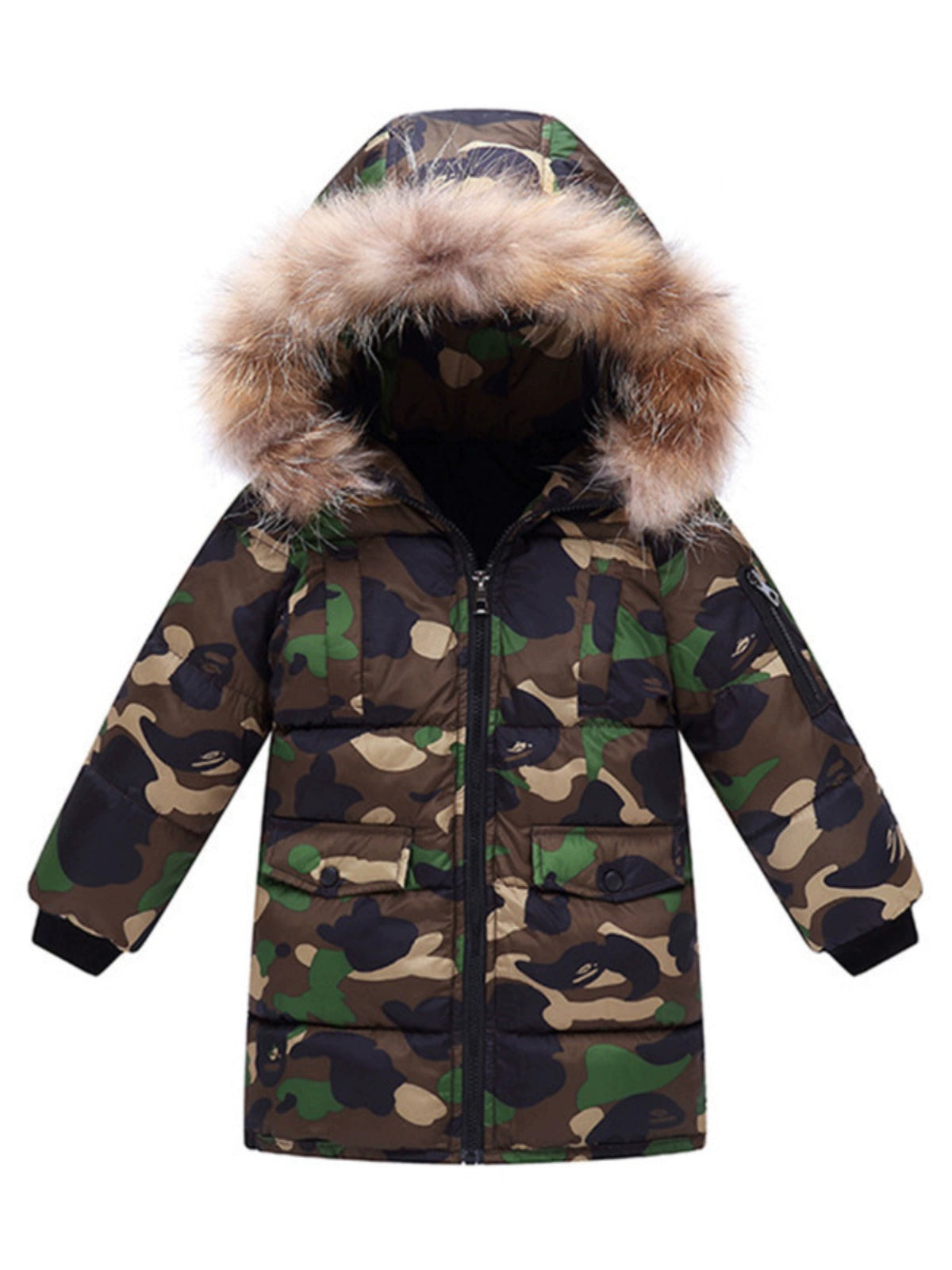 Camouflage Coat Mid Length Long Length Winter Genuine Fur Collar Children's