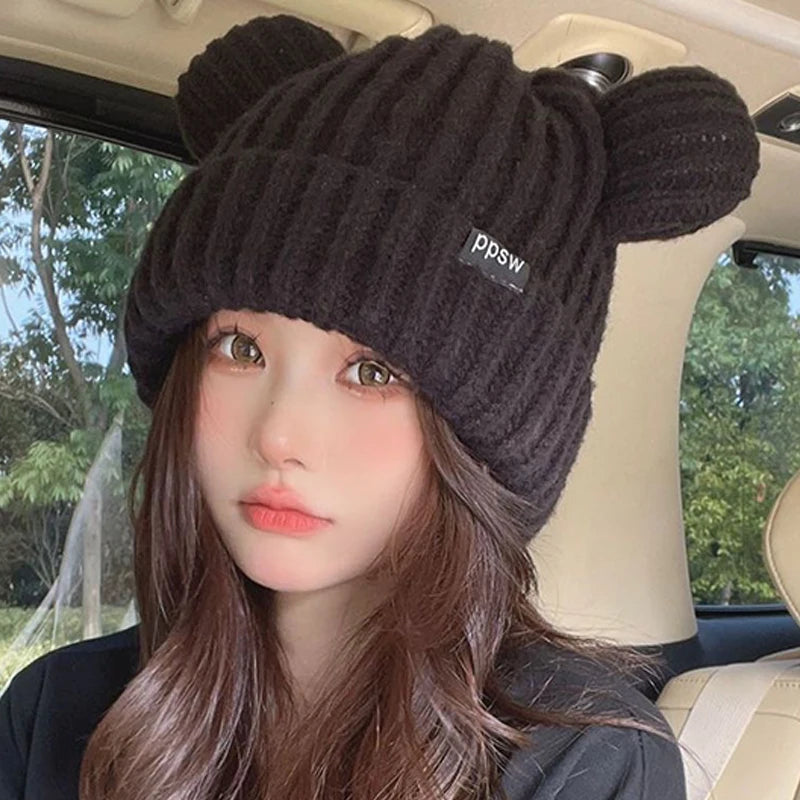 Autumn And Winter Cute Bear Ears Knitted Wool Hat