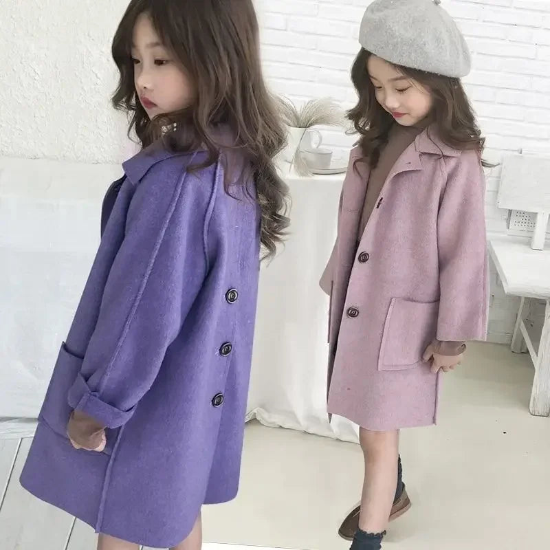 Children's Thick Woolen Girls Coat 2024 New Fashion single-breasted Baby Kid Girls Wear Autumn Winter