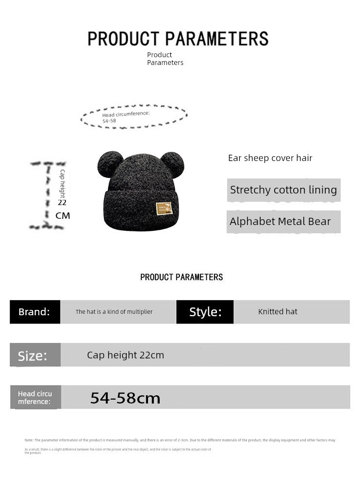 Cute Winter Cartoon Ears Female Student Wool Hat