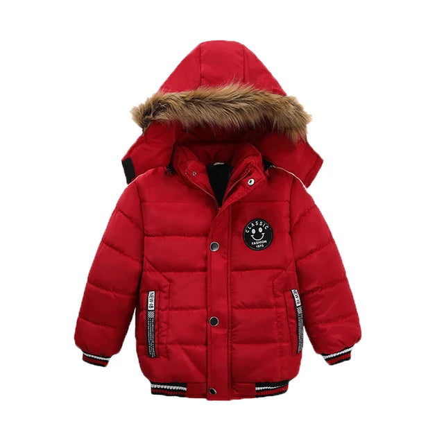 Autumn Winter New Boys Jacket Solid Color Thicken Hooded Zipper