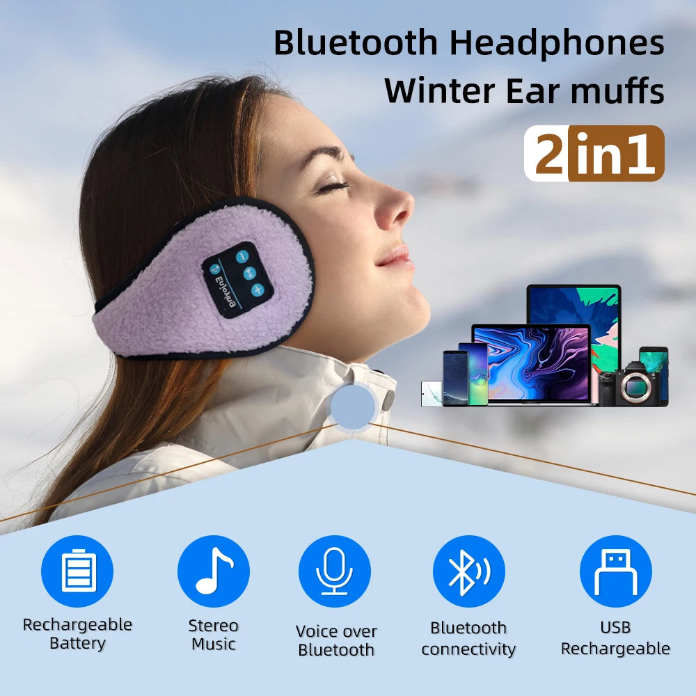 Wireless Adjustable Bluetooth Earmuffs Headphones Winter Ear Warmer with Microphones