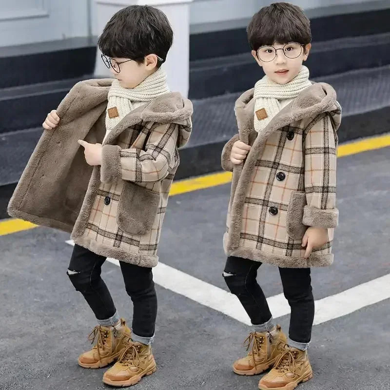 Children's Woolen Fleece-lined Thickened Jacket Overcoat