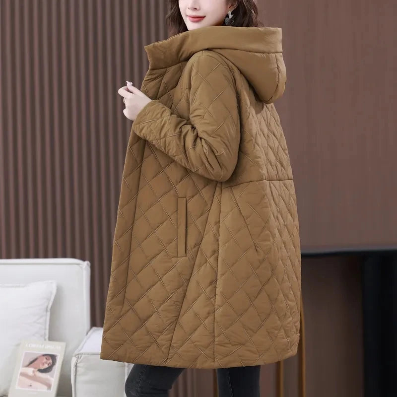 Parka  Fashion Temperament Hooded Mid Length Version