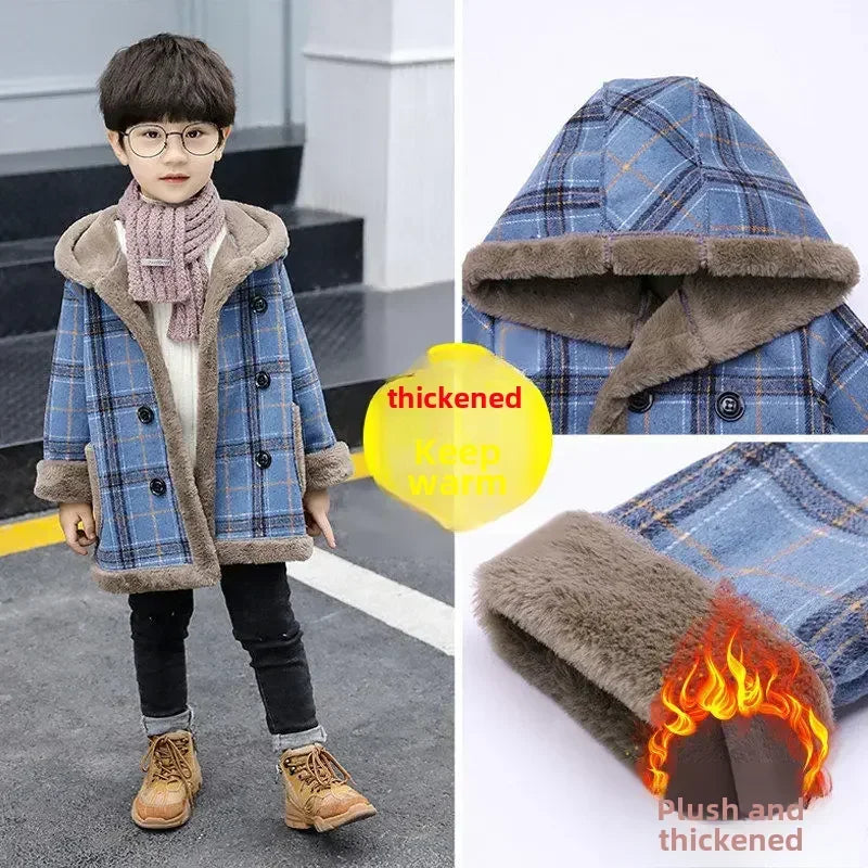 Children's Woolen Fleece-lined Thickened Jacket Overcoat