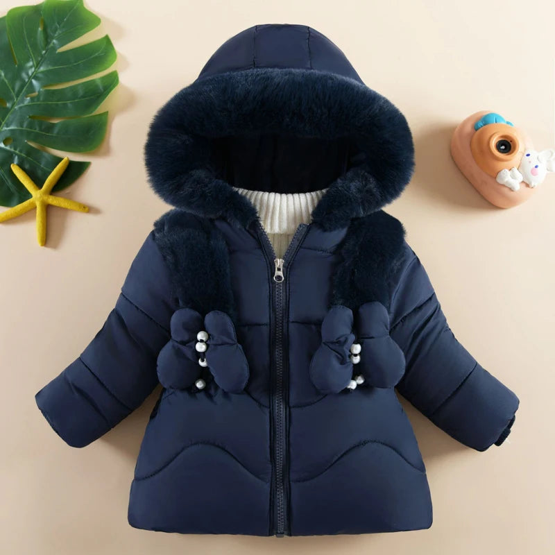 Color Butterfly Decoration Lining Plush Warm Hooded Zipper Down Cotton Outwear