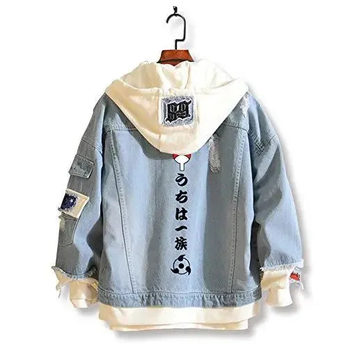 Anime Naruto Denim Bomber Jacket Sasuke Hooded Jeans Sweatshirt