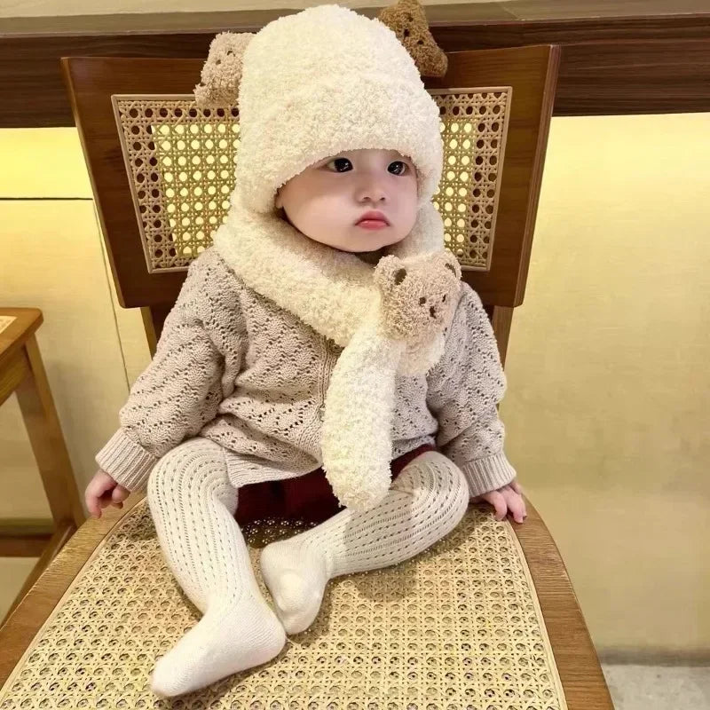 Baby and Child Super Cute Hat Winter Male and Female Baby Bear Hat Scarf