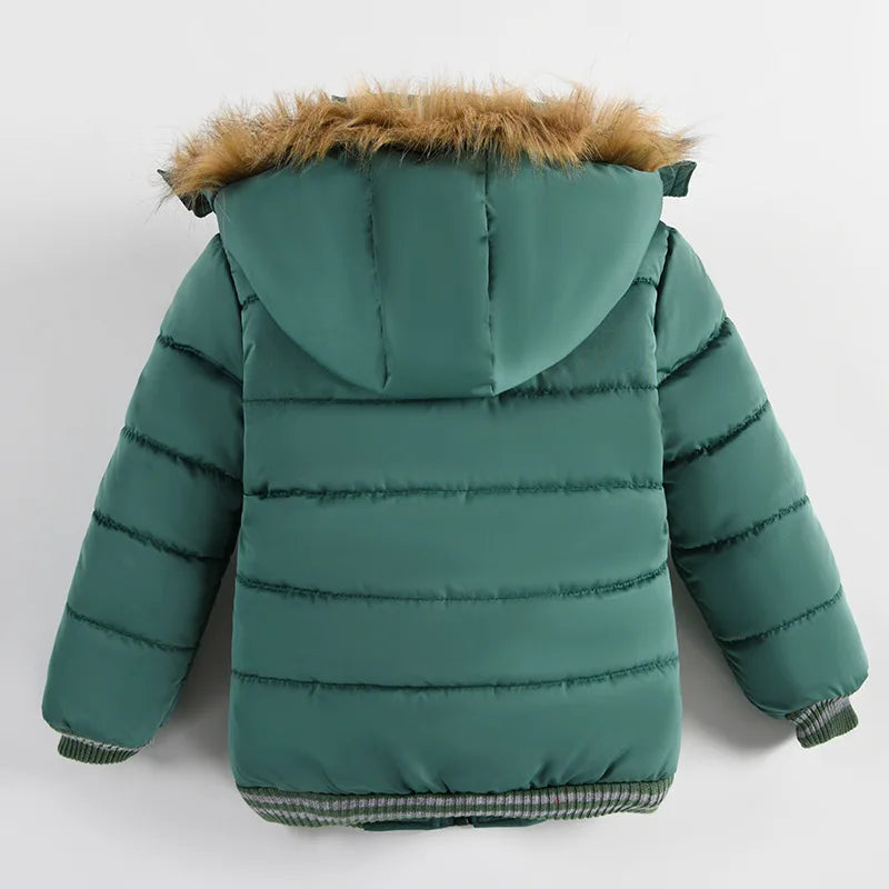 Autumn Winter New Boys Jacket Solid Color Thicken Hooded Zipper