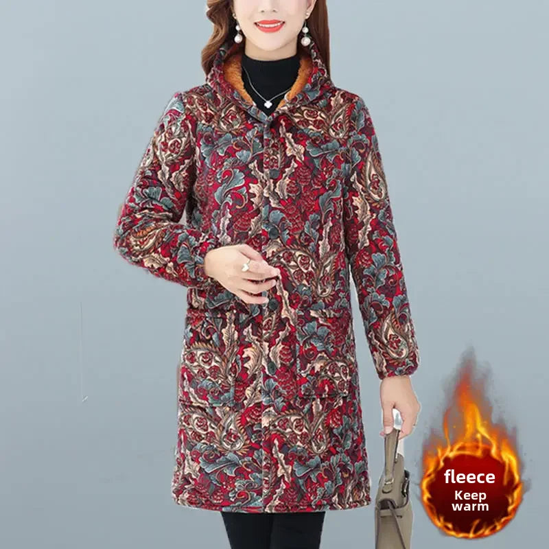 Fleece Lined Thickened Mom Cotton Coat