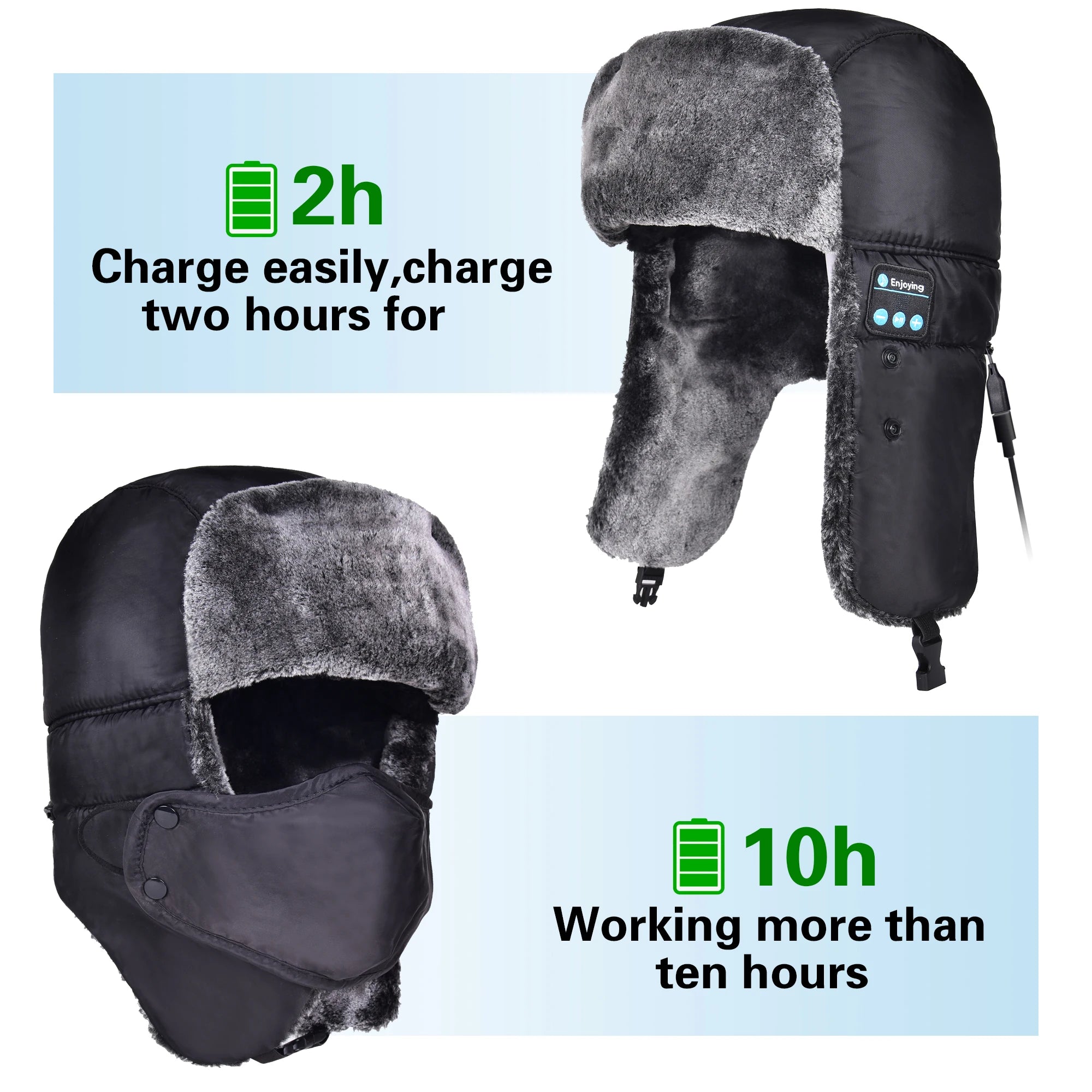 Winter Waterproof Wireless Hat with Bluetooth Headphones