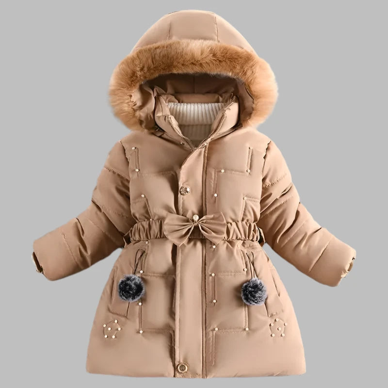 Girls Jacket Detachable Hat Plush Collar Hooded Padded Lining