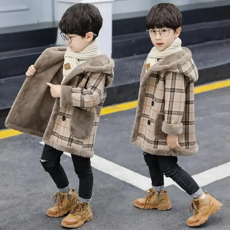 Children's Woolen Fleece-lined Thickened Jacket Overcoat