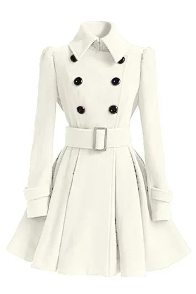 Overcoat Jacket Warm A-line Loose Hem Tight Waist Woolen Blends with Belt