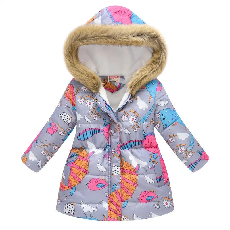 Cute Cartoon Fox Print Thicken Autumn Outerwear Children's Clothes New