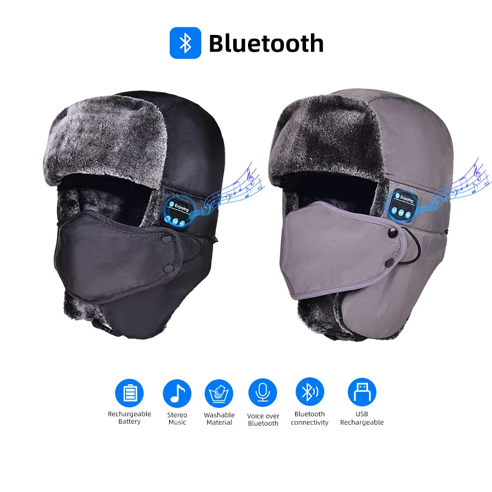 Winter Waterproof Wireless Hat with Bluetooth Headphones