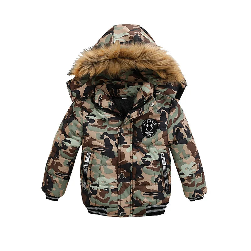 Autumn Winter New Boys Jacket Solid Color Thicken Hooded Zipper