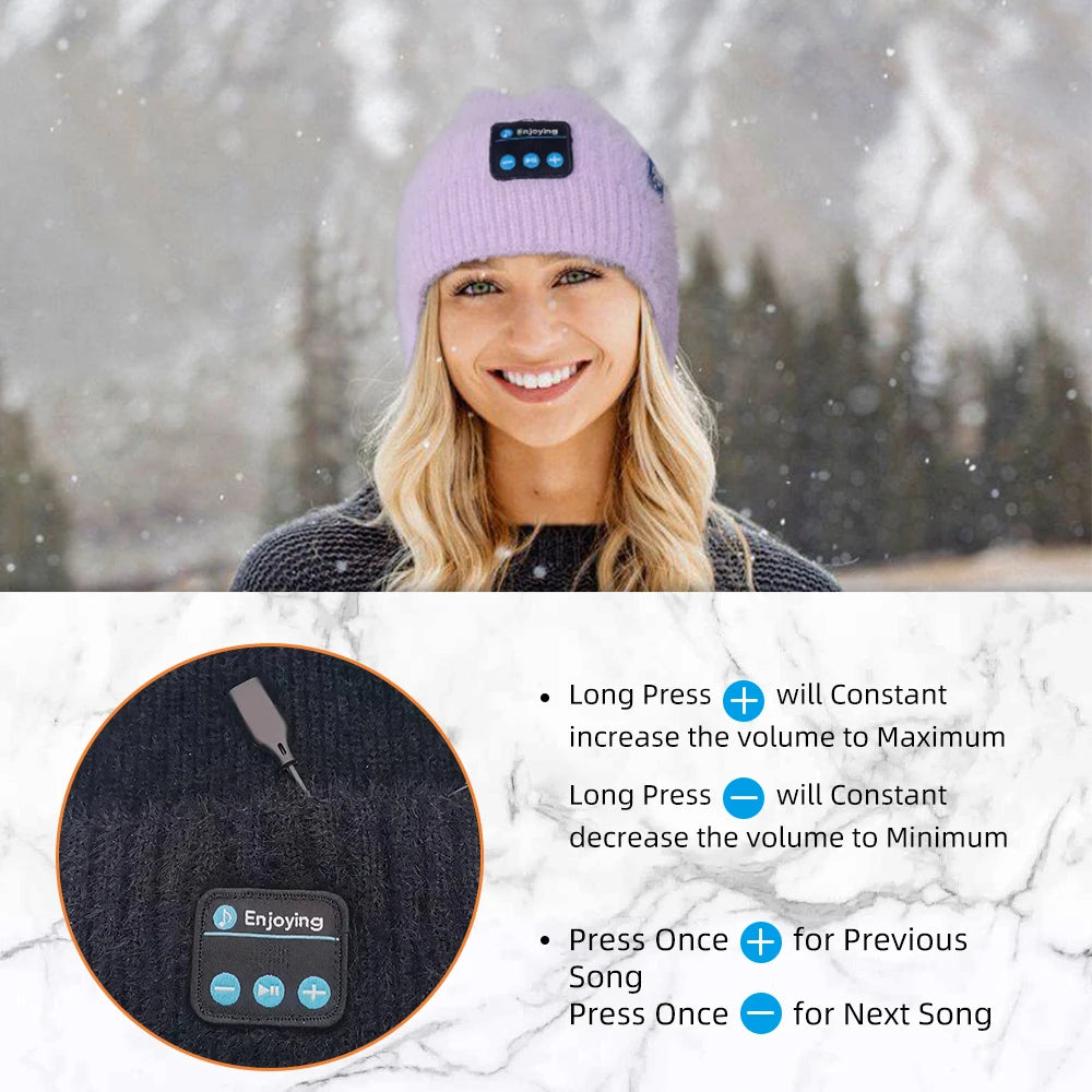 Men Women Winter Knit Hat with Ear Flaps Music Speaker Hat