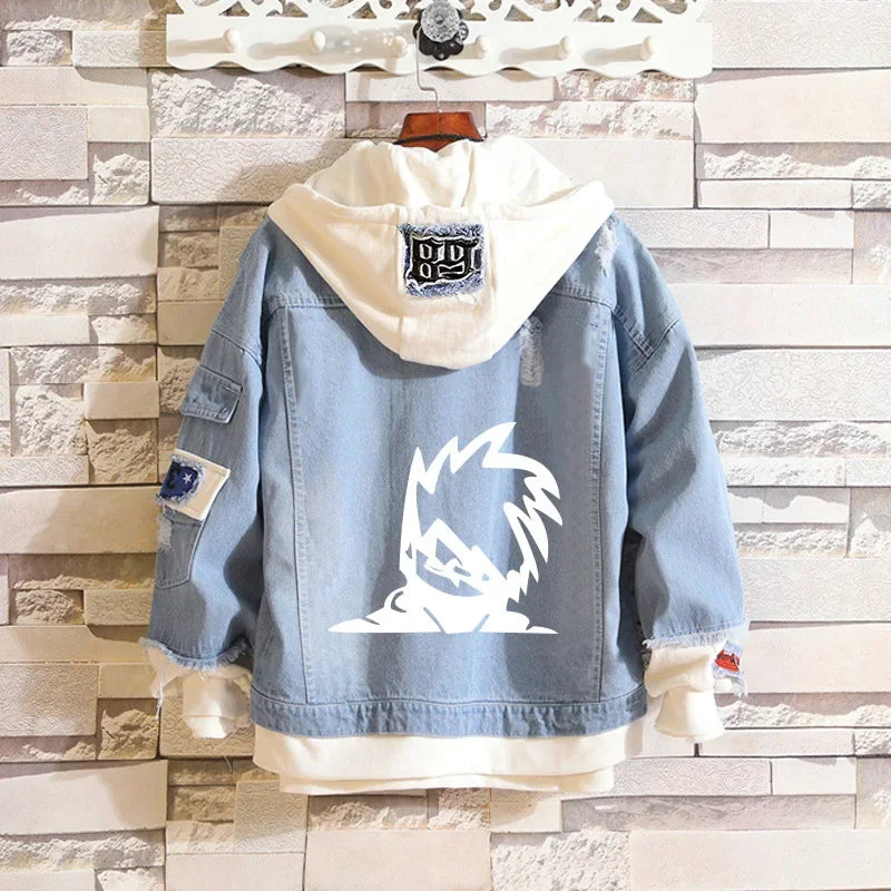 Anime Naruto Denim Bomber Jacket Sasuke Hooded Jeans Sweatshirt