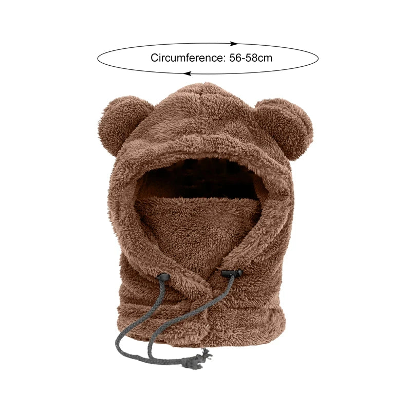 Winter Cute Cartoon Plush Bear Ears Children's Hat Balaclava Warm Hooded Hat Ear Protection Cap Windproof Thick Warm Neck Cover