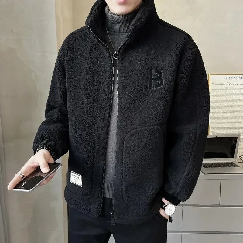 Korean Fashion New Lamb Fleece Jacket Men Autumn Winter