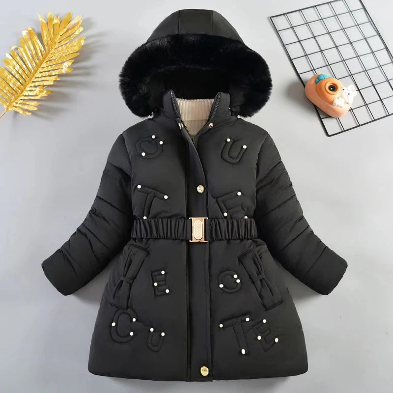 Long Hooded Coats For Girls Thick Warm Down Cotton Snowsuit