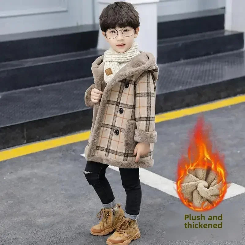 Children's Woolen Fleece-lined Thickened Jacket Overcoat