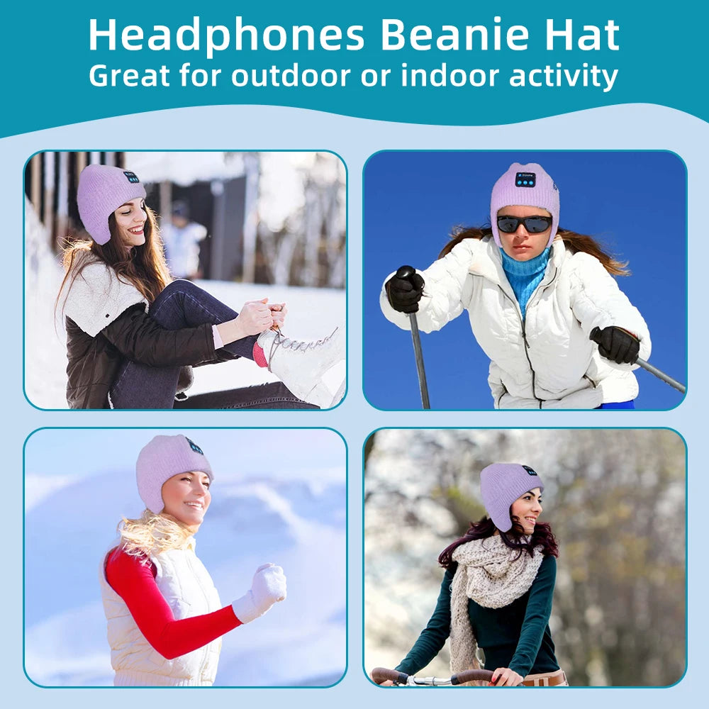 Men Women Winter Knit Hat with Ear Flaps Music Speaker Hat